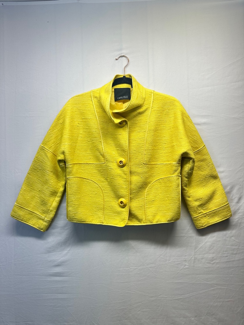 Carlisle Yellow Textured Silk Cropped Jacket